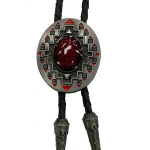 Top Notch Accessories Red Aztec Design Oval Bolo Tie